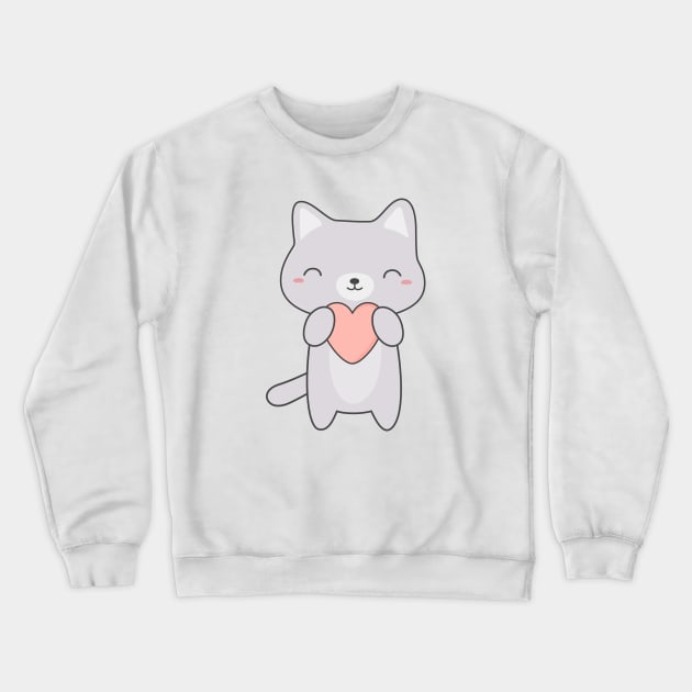 Kawaii Cute Gray Cat T-Shirt Crewneck Sweatshirt by happinessinatee